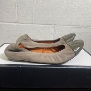 LANVIN Paris Ballet Flats Shoes Gray Suede Leather Cap Toe Slip On Women's 7 US